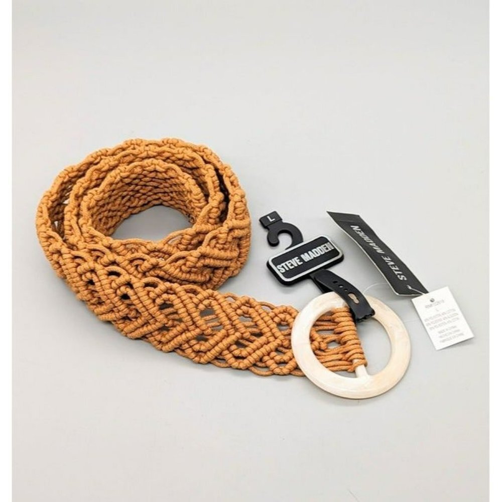 Steve Madden Macrame Marble Buckle Women's Brown Belt Size L NWOT
